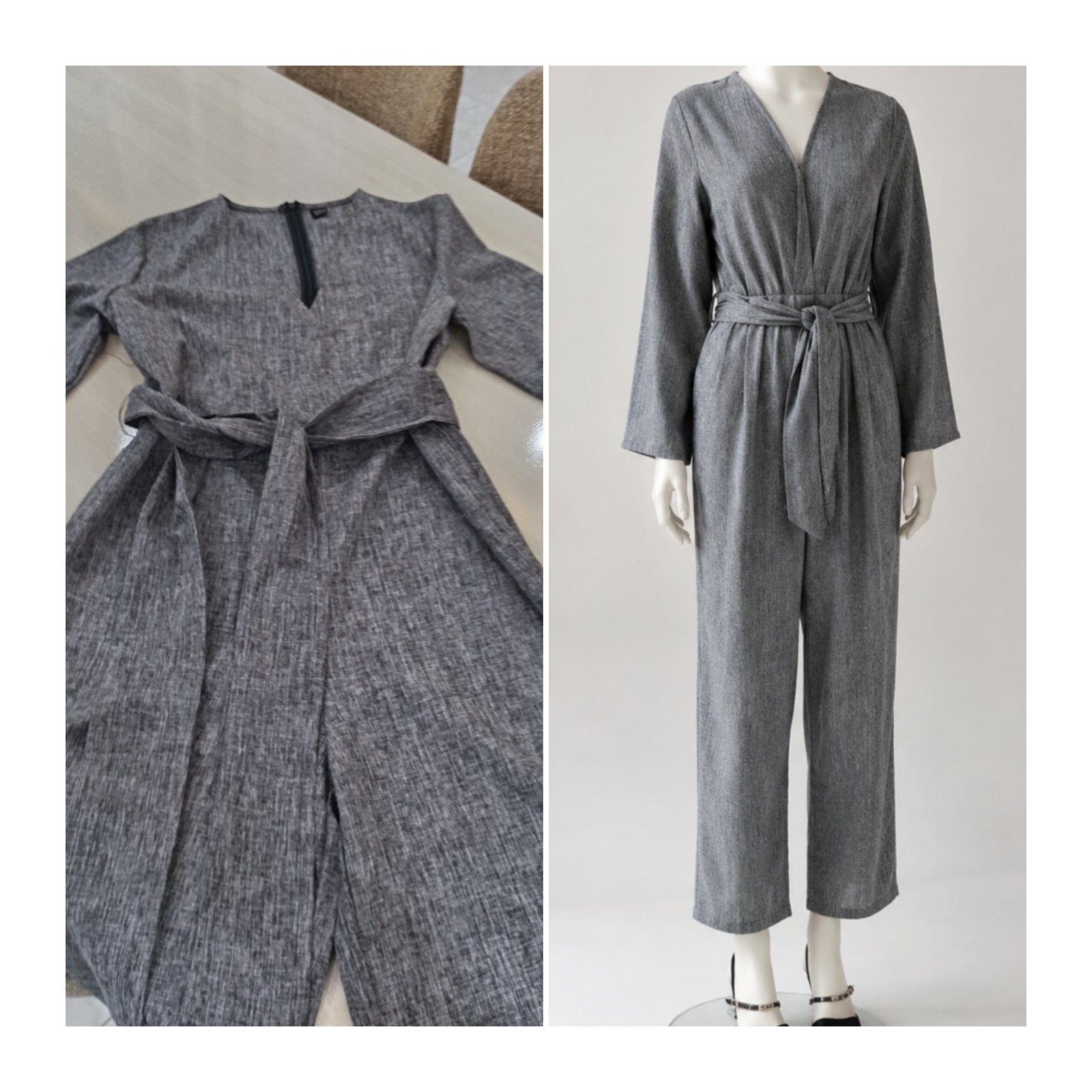 ✨ Combinaison grise très élégante, partie basse large avec ceinture pour une touche chic et confortable. Convient aux femmes de taille normale et s’adapte aussi aux femmes enceintes 🤍