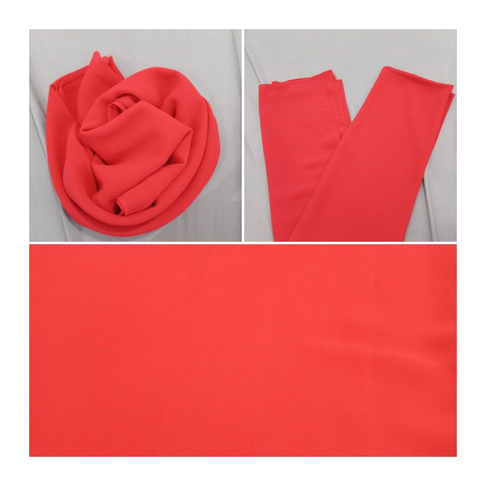 Foulard en chiffon rouge, fluide et léger, avec une belle tombée élégante.