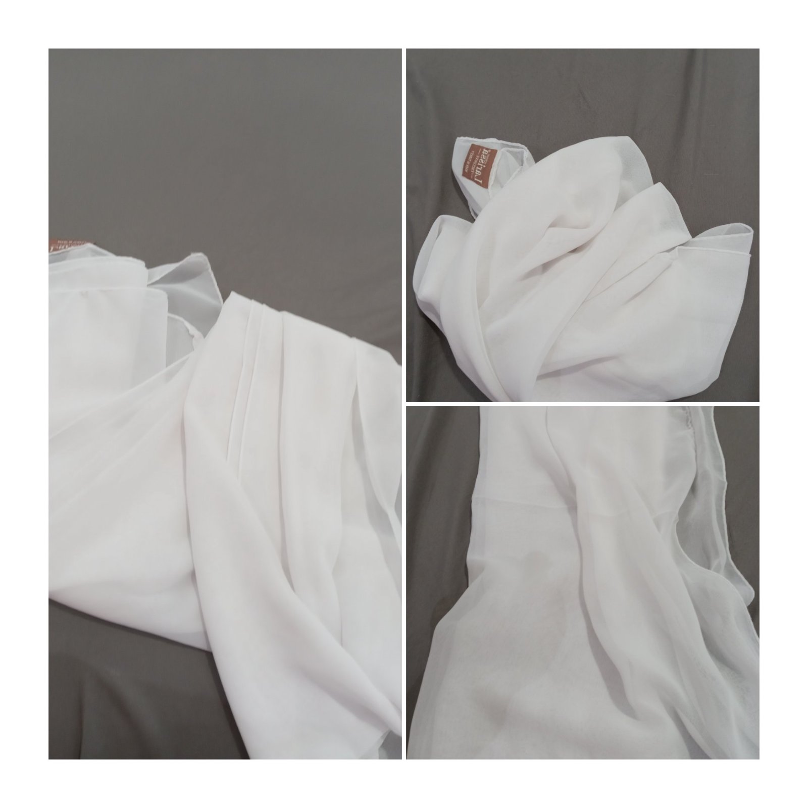Foulard blanc en chiffon, léger et fluide, au style élégant et épuré. »