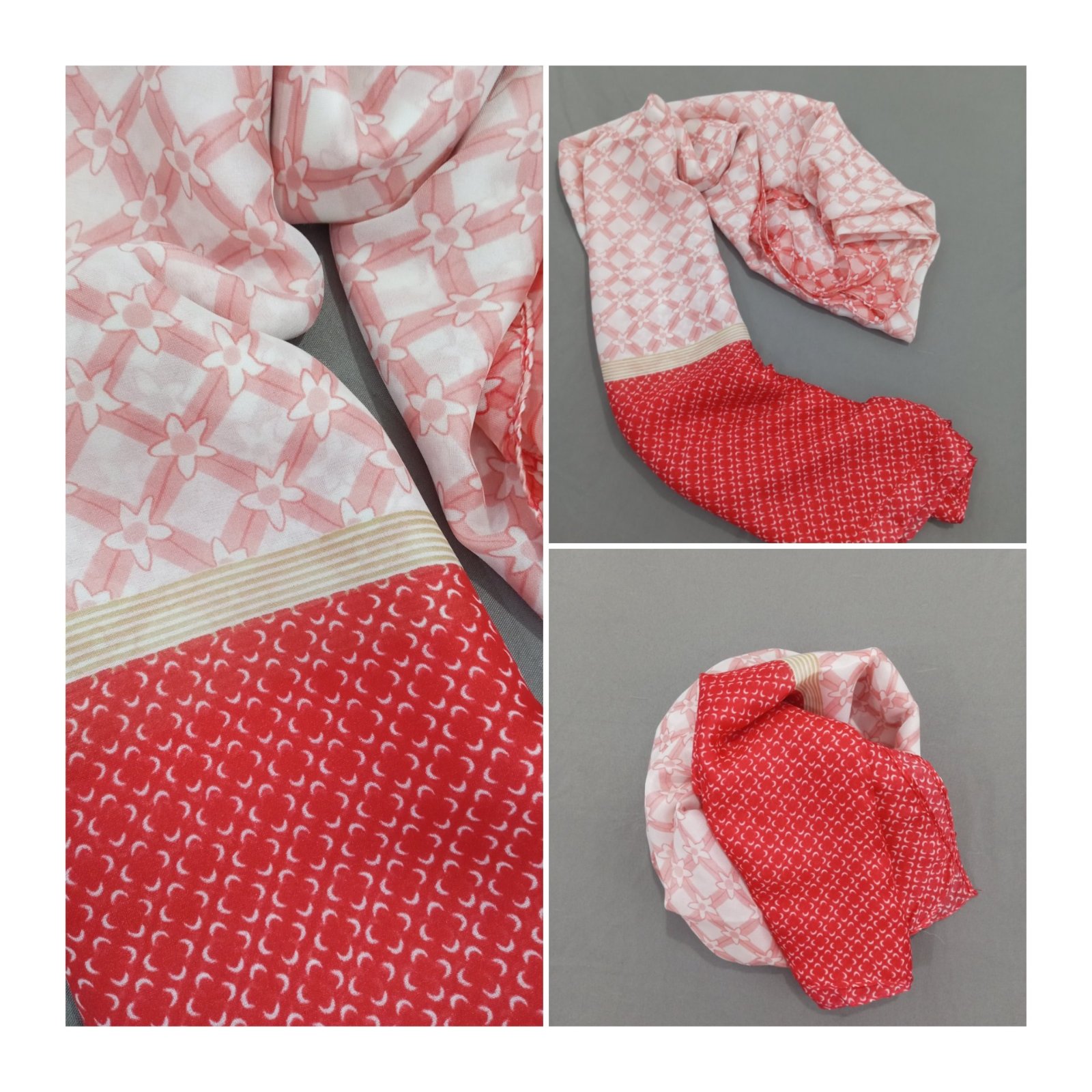 ❤️ Foulard rouge avec une touche de blanc, élégant et facile à porter ✨ Tissu 100% viscose, léger, doux et confortable 🌸 Yemchi l look chic w casual, pour femme voilée ou non voilée 🤍