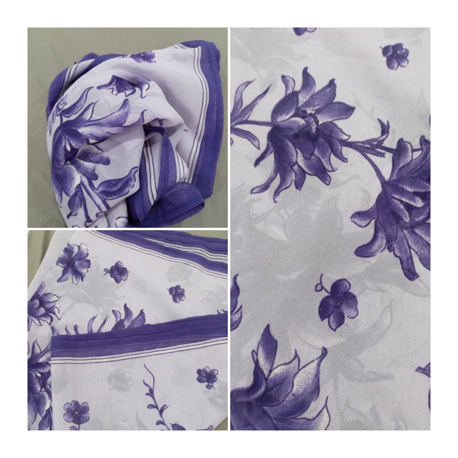 Foulard en tissu léger avec un mélange élégant de violet foncé et violet clair, doux au toucher et facile à porter.