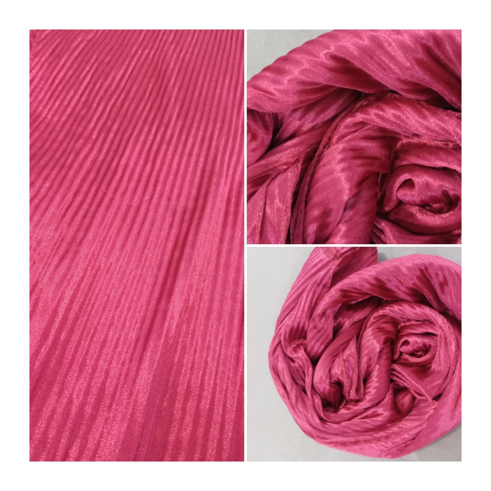 ✨ Foulard rose élégant en tissu satiné plissé, léger et fluide avec une touche brillante chic qui donne un look raffiné et féminin 💕 Doux, confortable et facile à porter, il ajoute une touche d’élégance à toutes vos tenues, voilée ou non voilée ✨