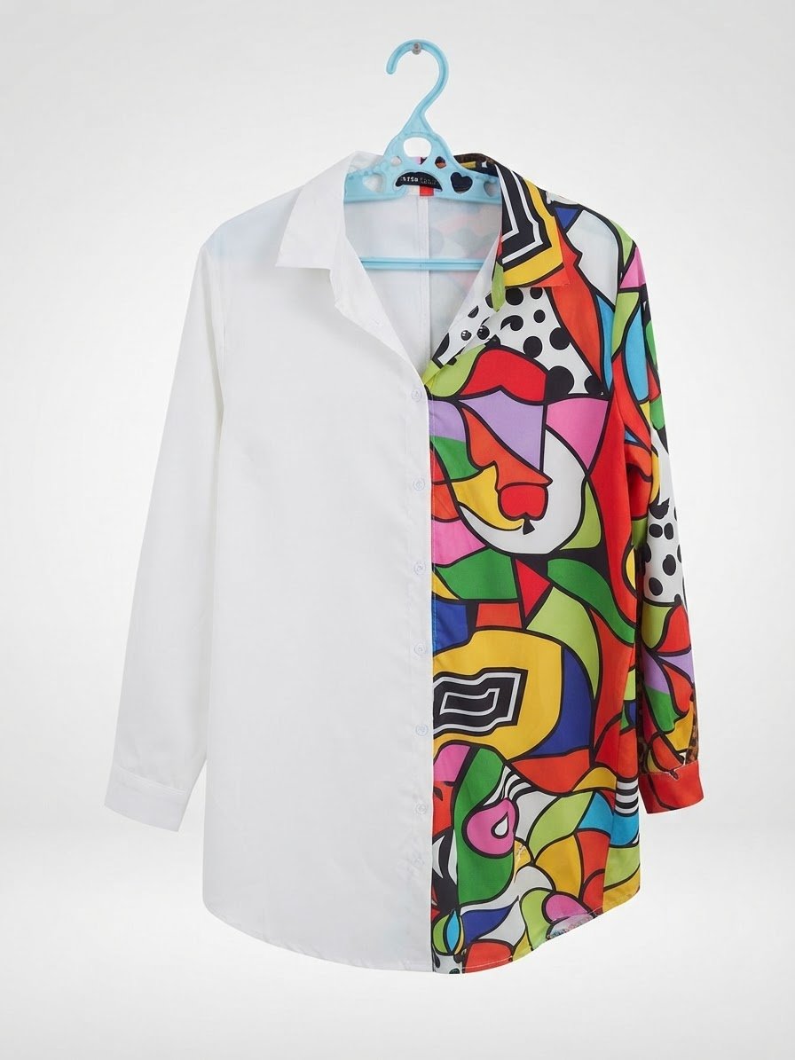 Robe-chemise bicolore asymétrique 