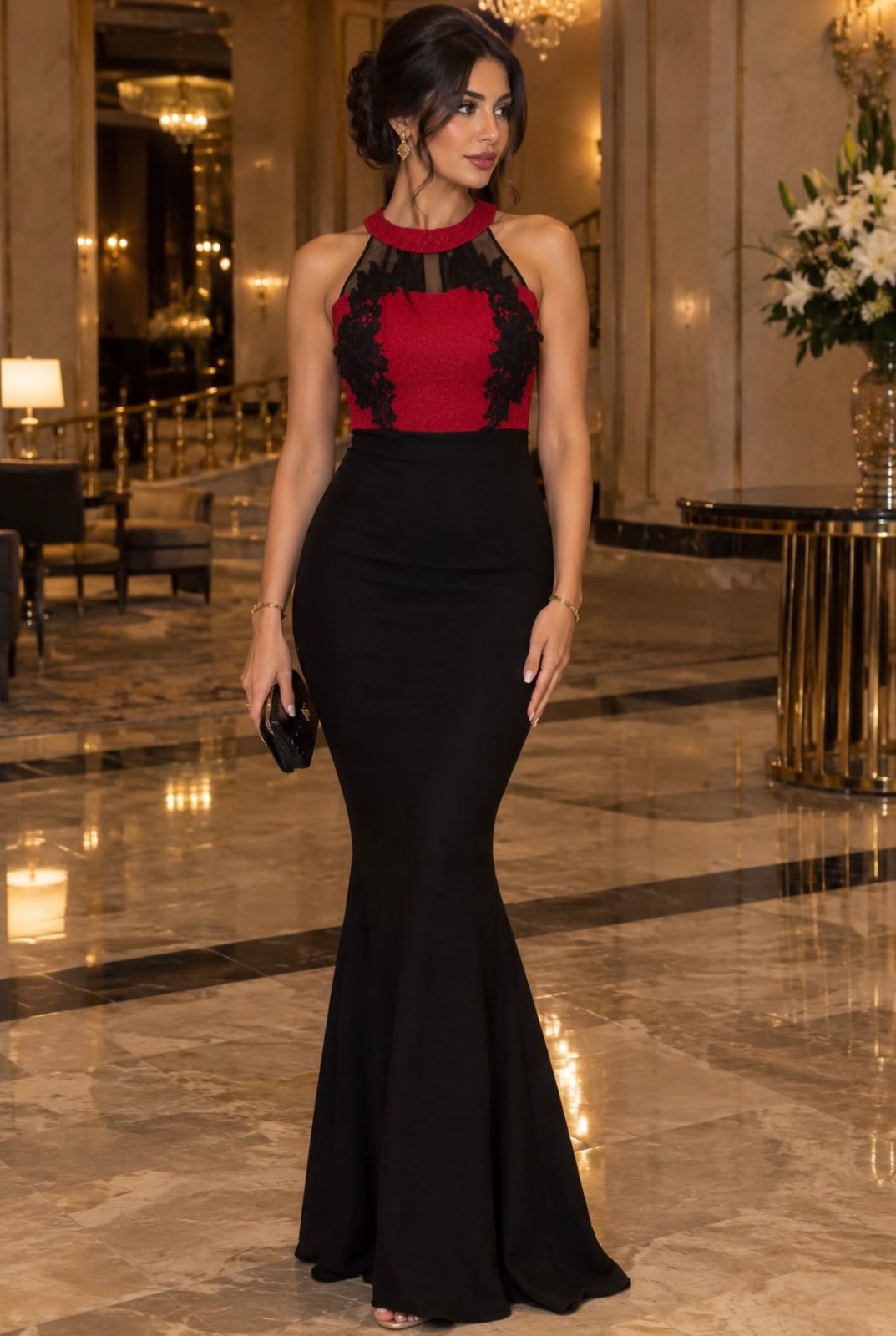 Robe en 2 couleurs noir et rouge 