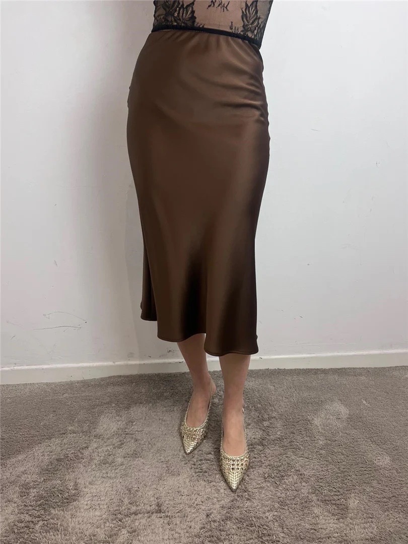 Jupe satin marron