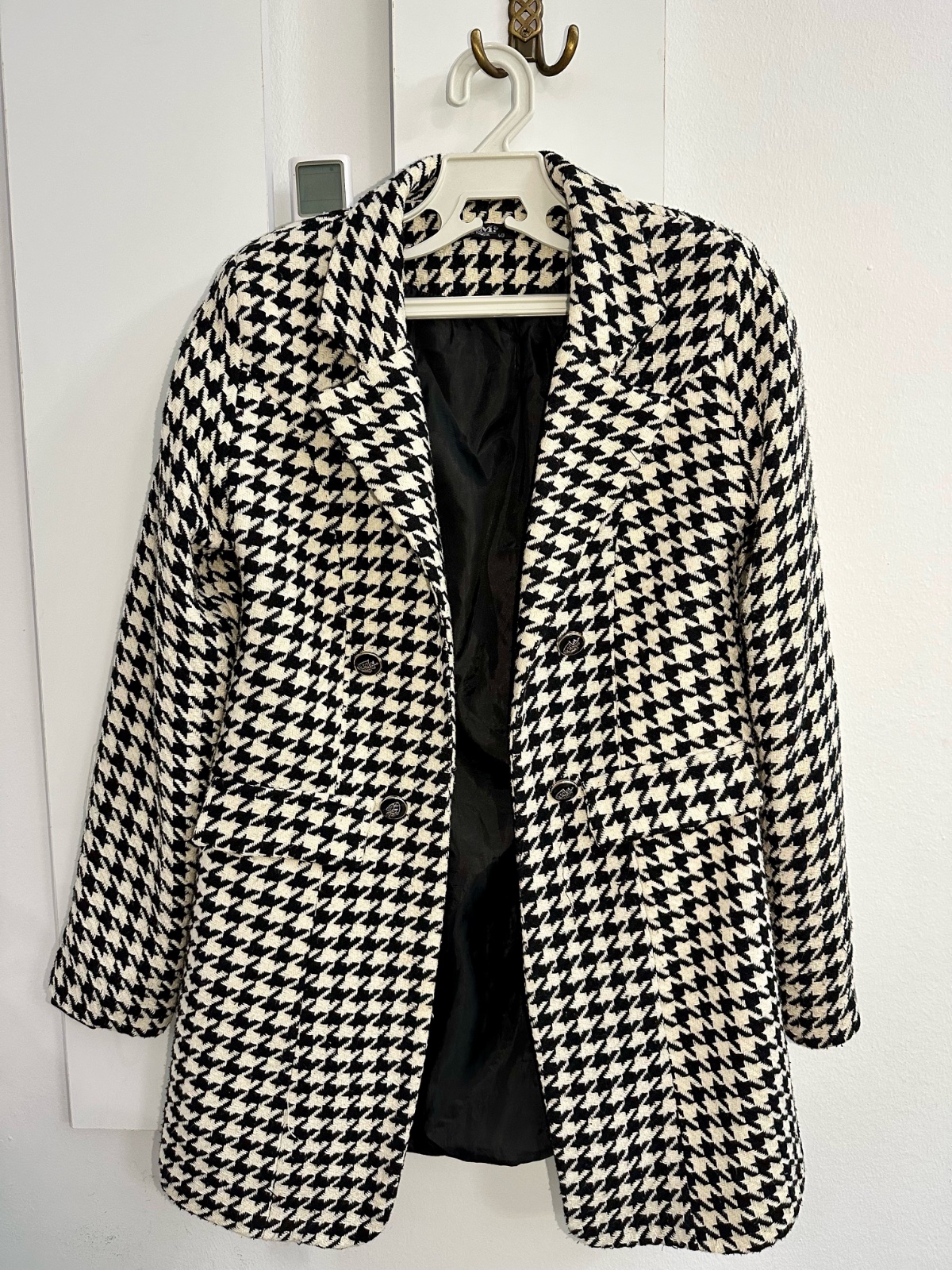 Blazer Long à Motifs Pied-de-Poule
