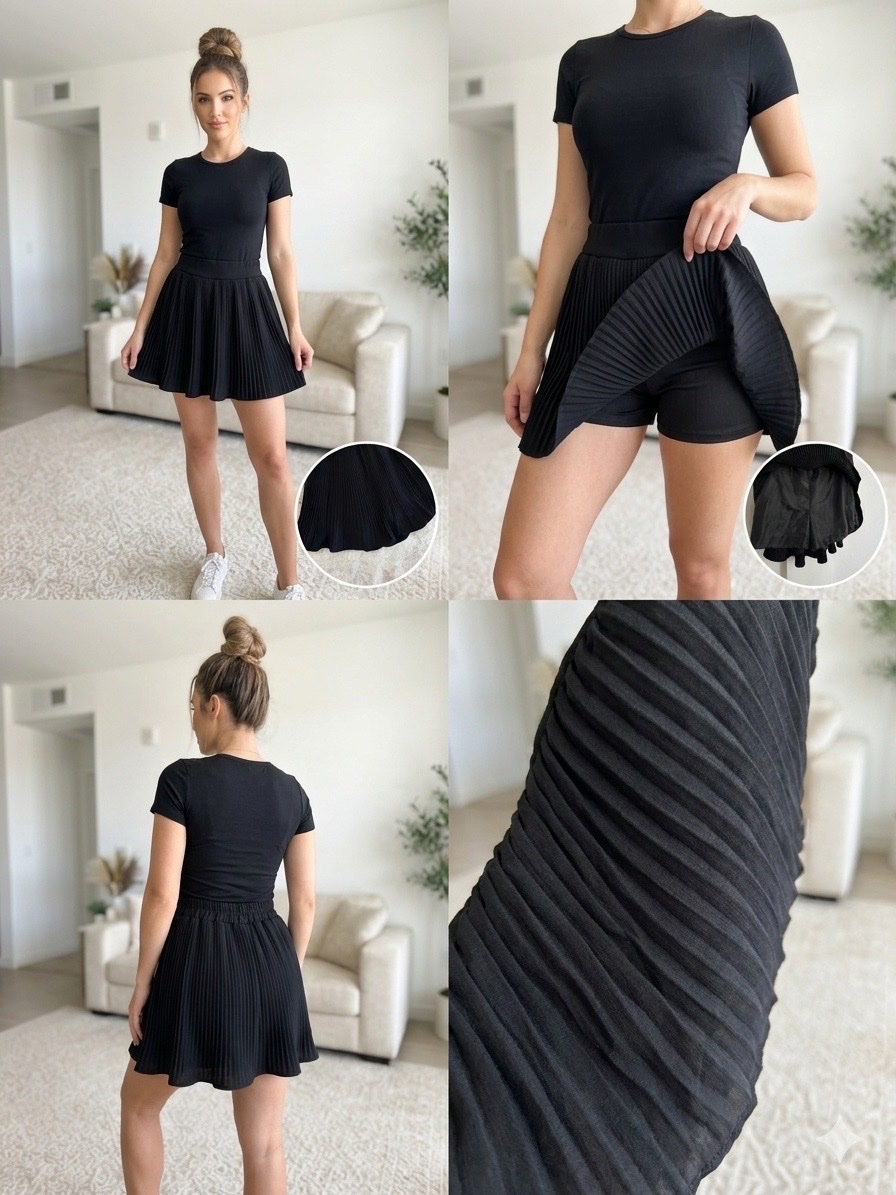 Jupe-short plissée Noir
