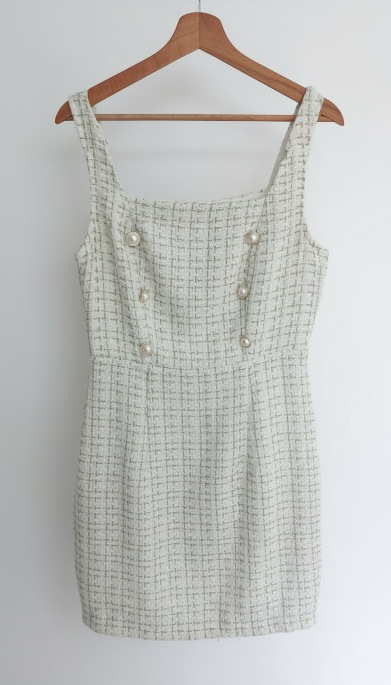 Robe en tweed beige et dorée 