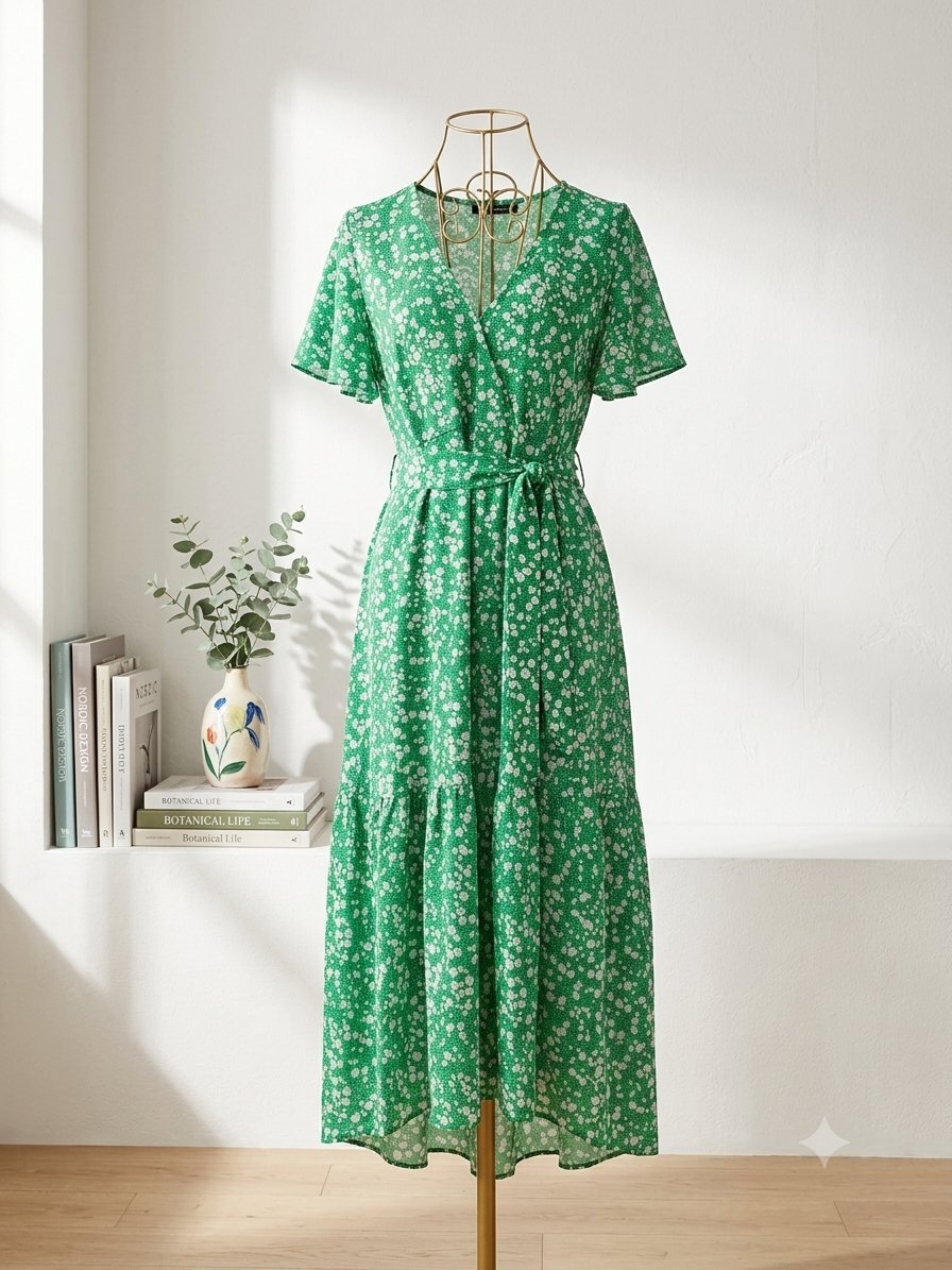 Robe verte fleurie 