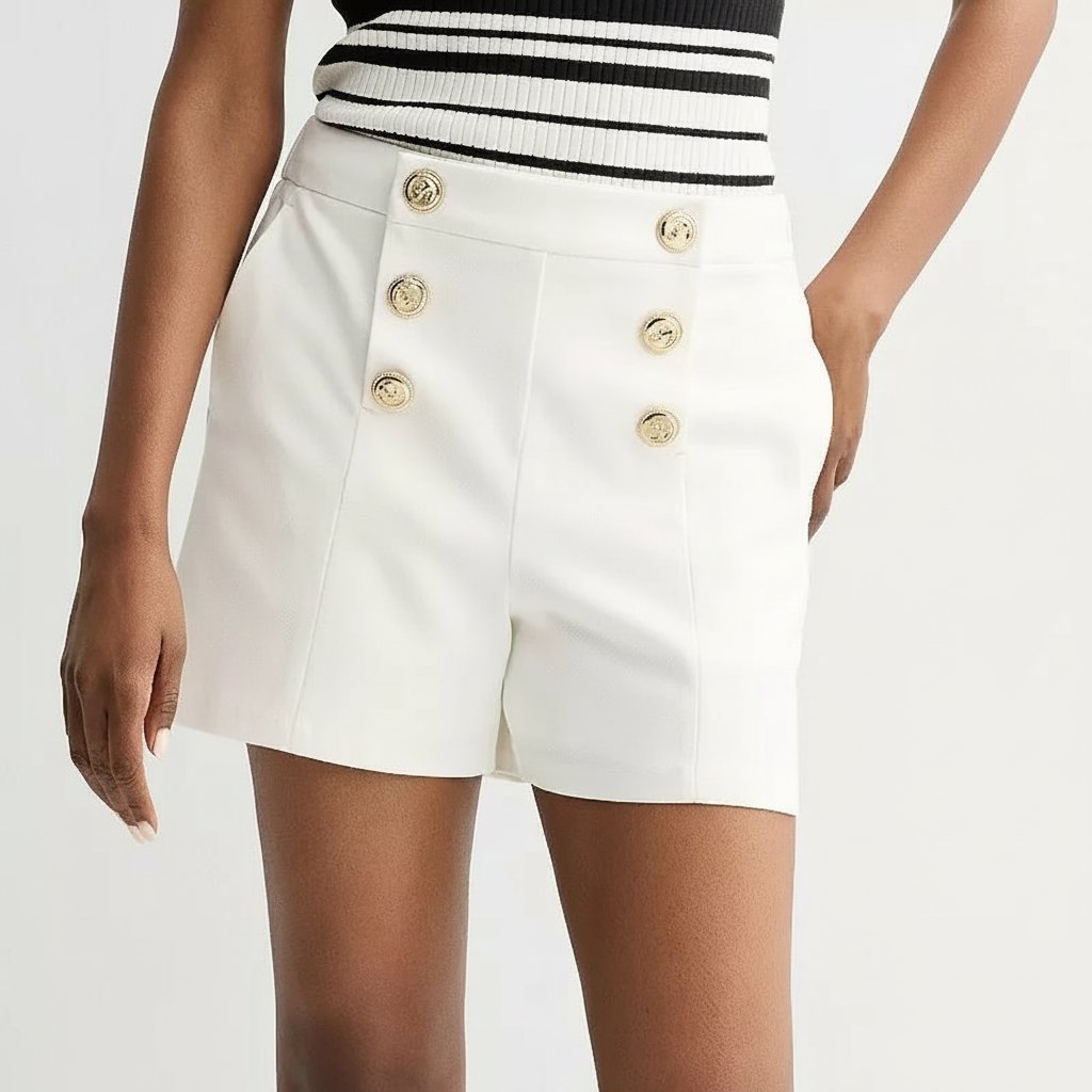 Short blanc élégant à boutons dorés ✨