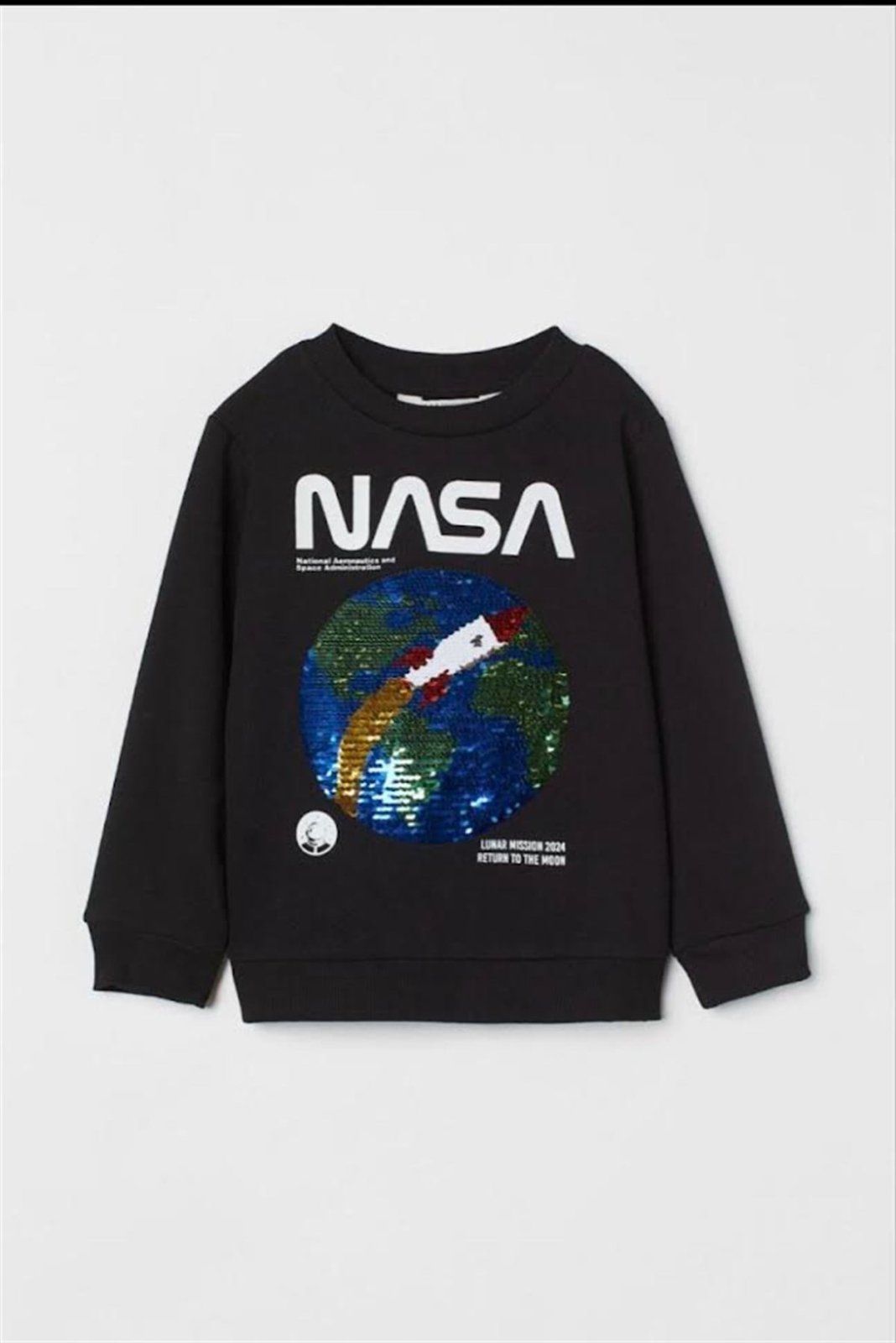 Sweat-shirt noir pour enfant de la marque H&M orné d'un motif NASA