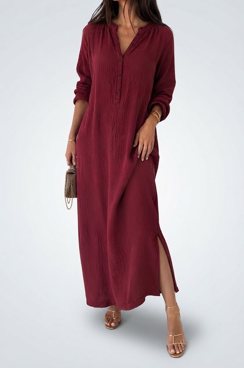 Robe longue bordeaux à fente courte ✨
