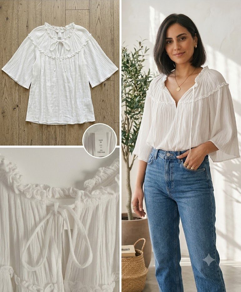 Blouse fluide crêpée à volant H&M