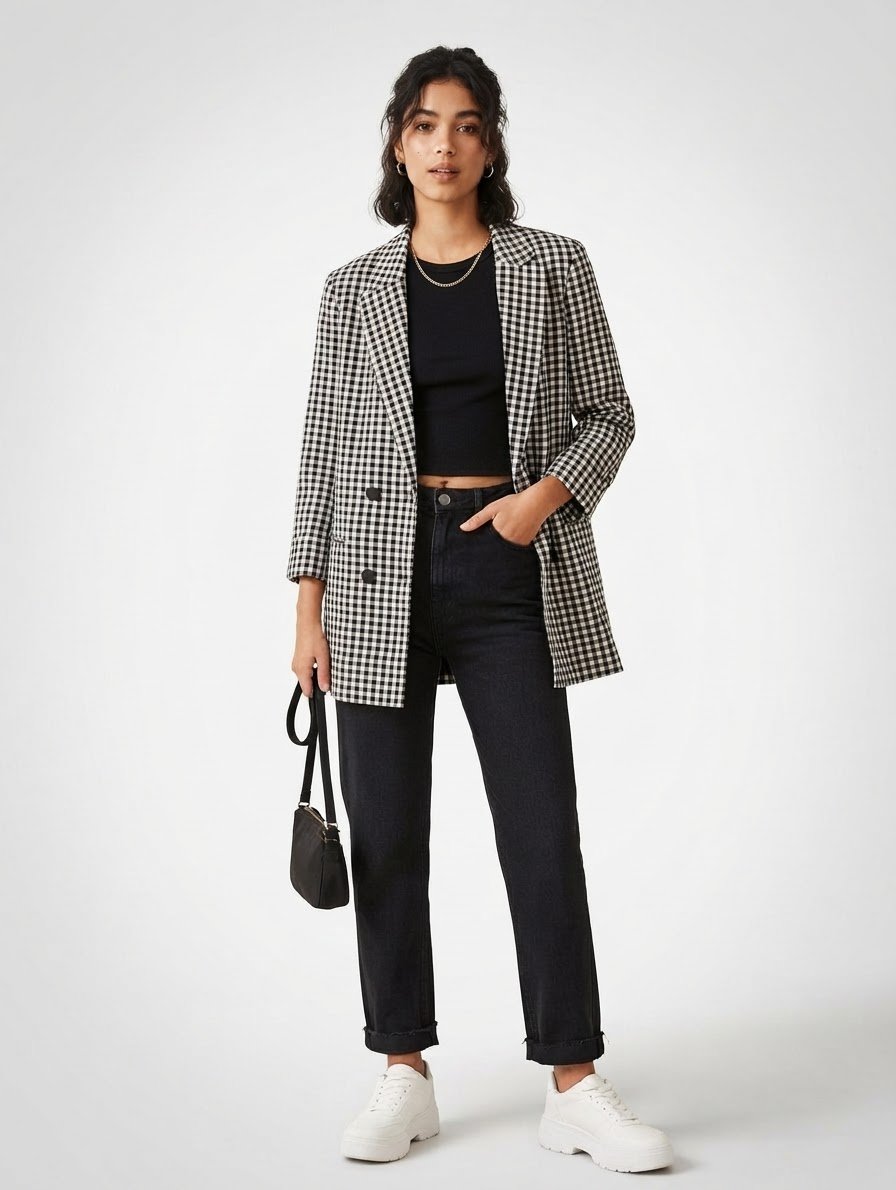 Blazer croisé à carreaux vichy Bershka