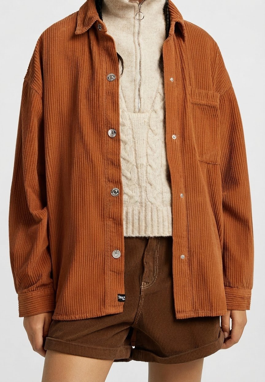 Surchemise en velours côtelé camel Bershka