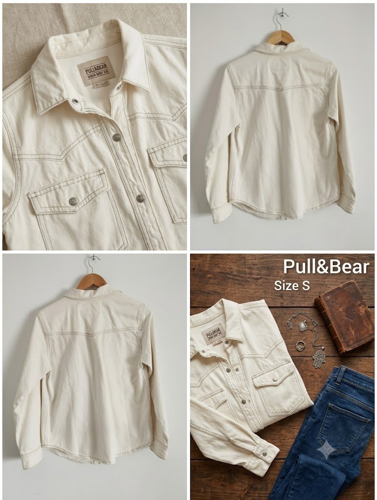Chemise / Veste en jean écru Pull&Bear