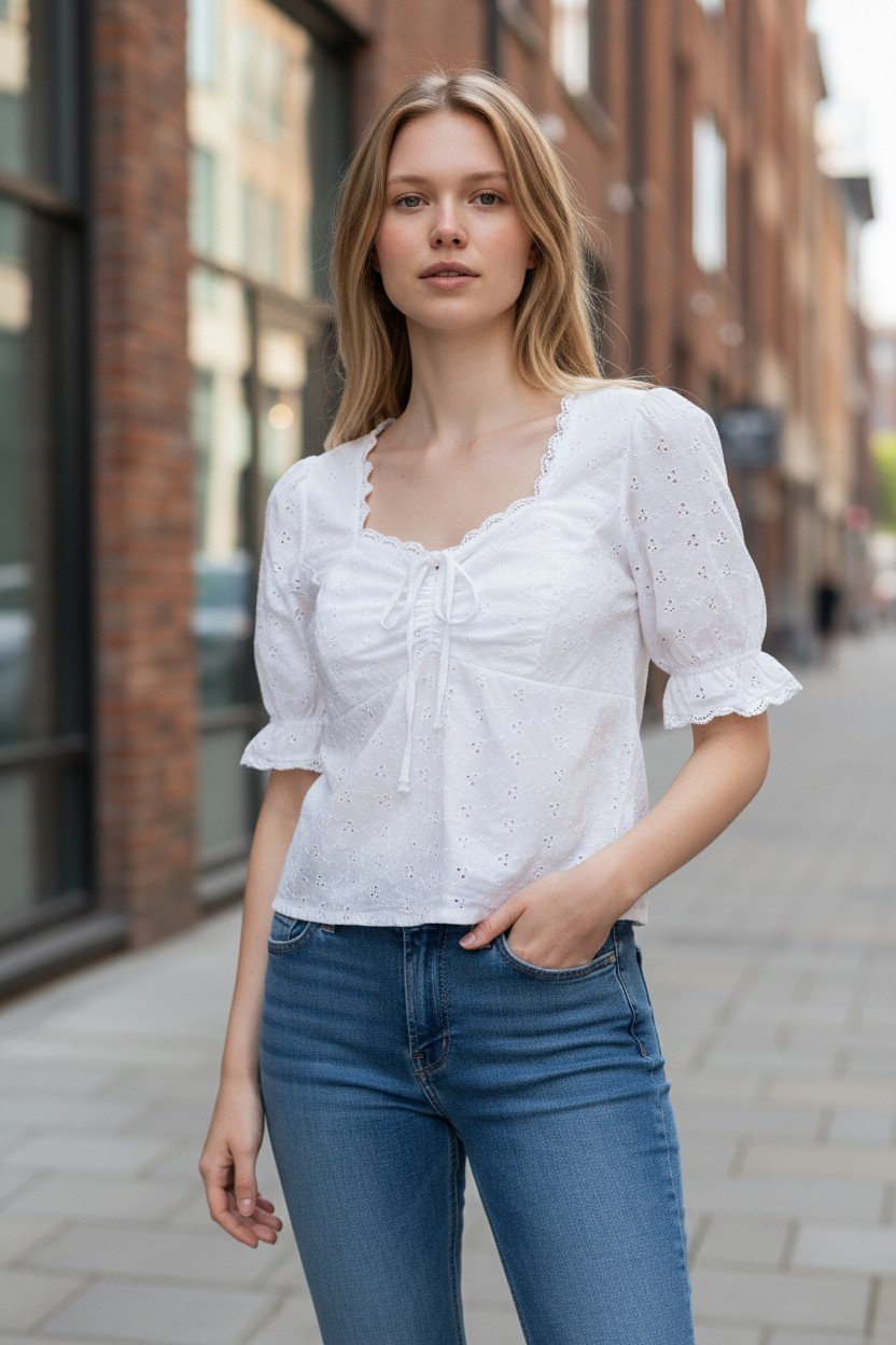 Haut blanc en cotton et broderie anglaise 