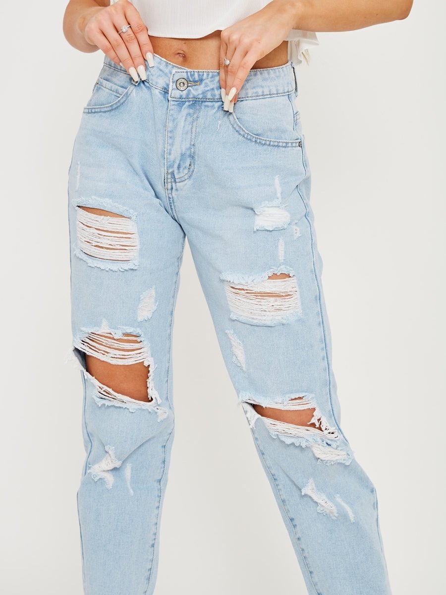 Mom jean taille haute, déchiré 