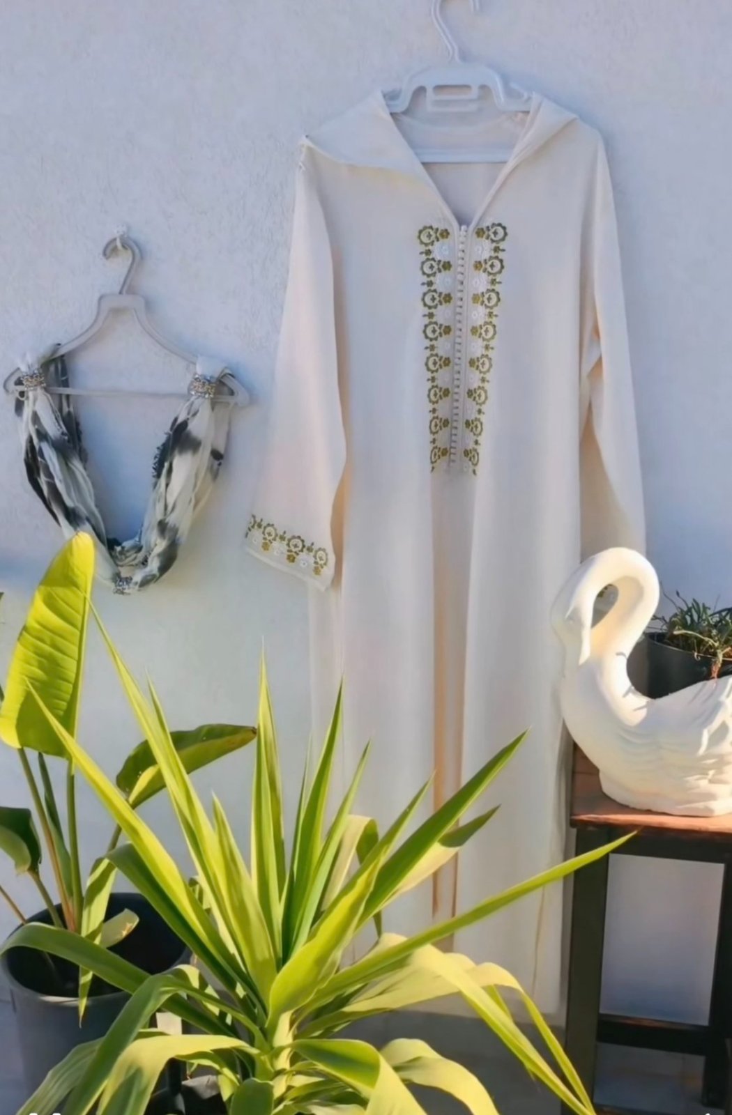Djellaba blanche en crêpe de soie 