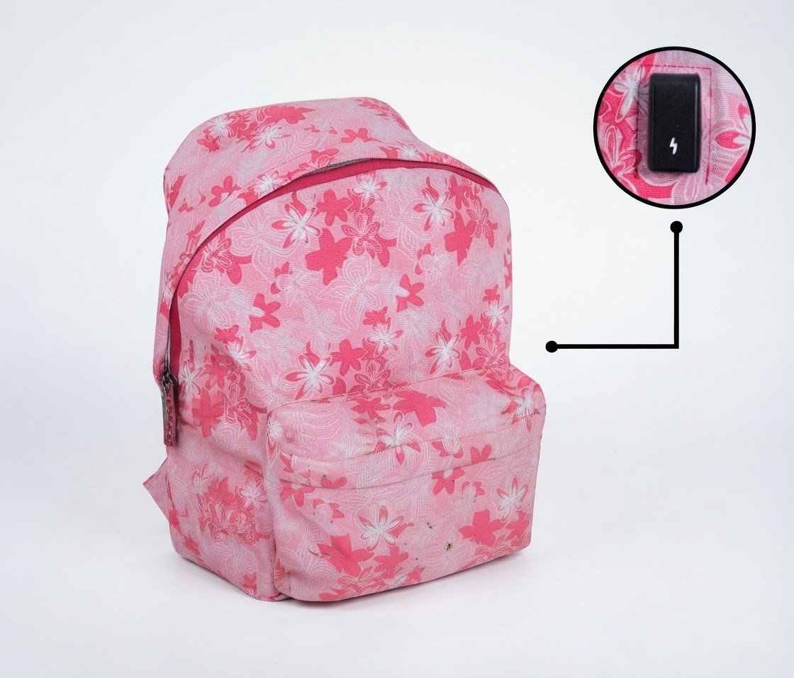Sac à dos rose avec câble USB 