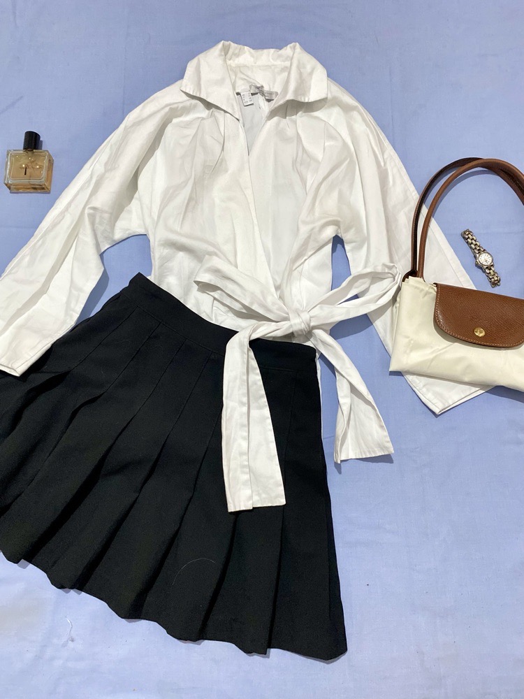 WHITE WRAP COTTON POPLIN BLOUSE/CHEMISE