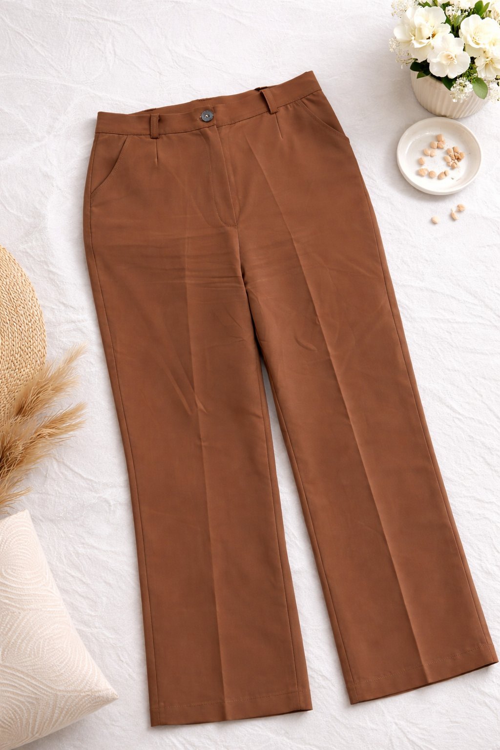 Pantalon femme marron chic