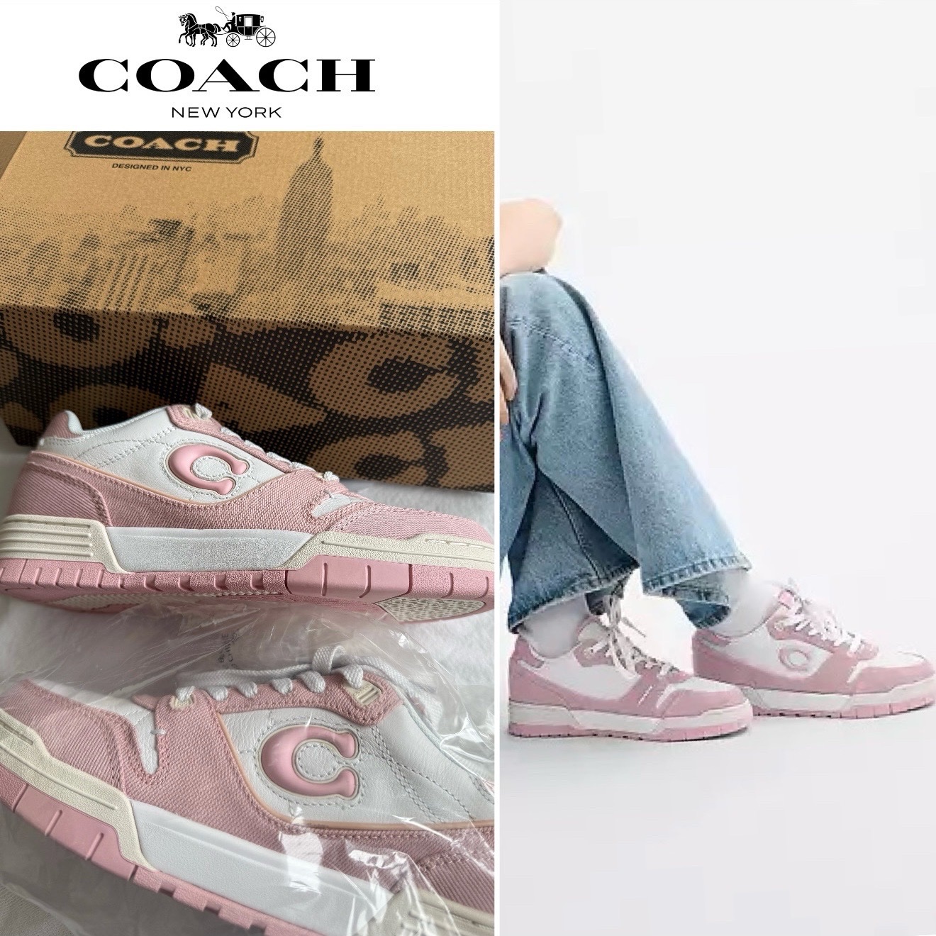 Baskets Coach New York rose et blanc – Logo C