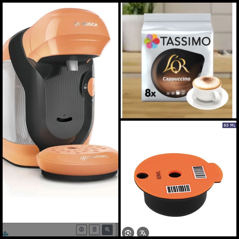 Superbe Lot machine à café Tassimo+ capsule rechargeable 60 ml + un paquet capucino