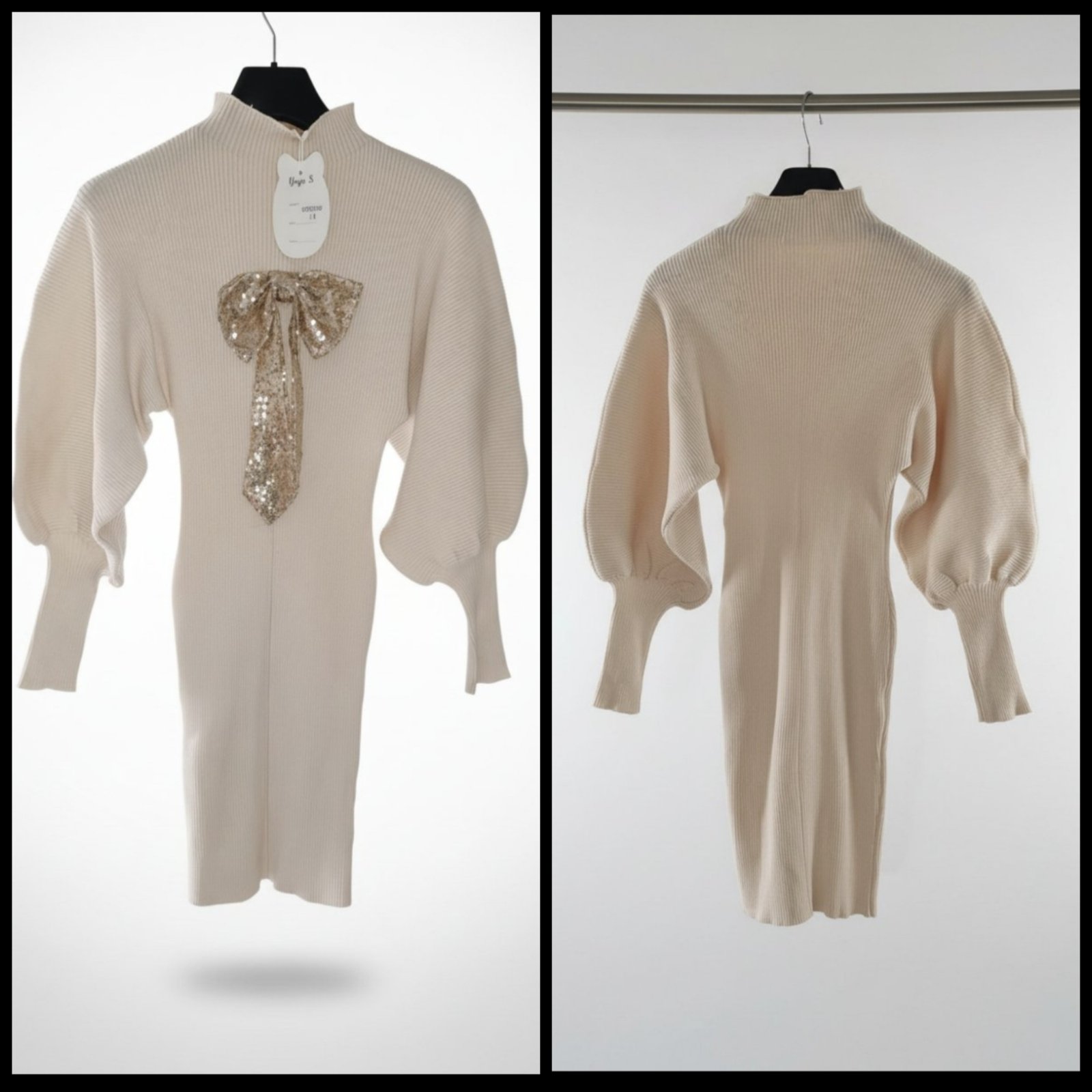 Superbe robe en maille avec manches bouffantes 