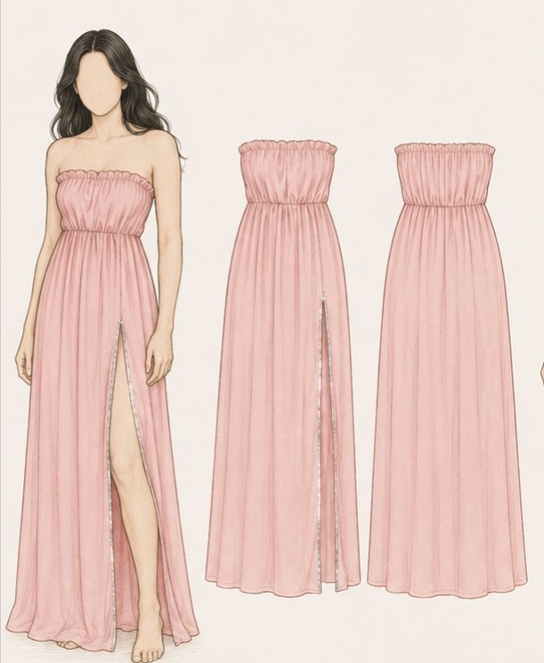 Robe rose avec fente argentée
