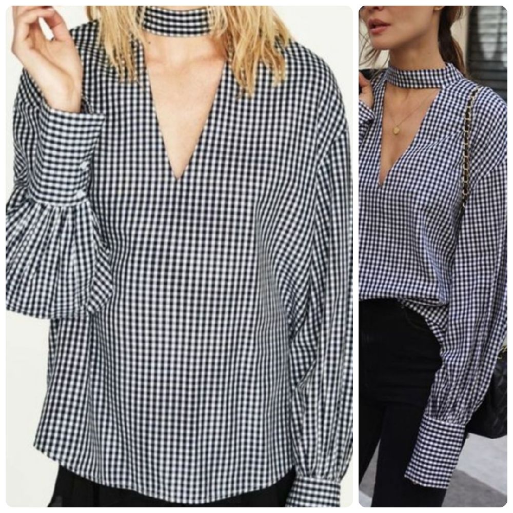 Chemisier à carreaux vichy noir et blanc ZARA WOMAN
