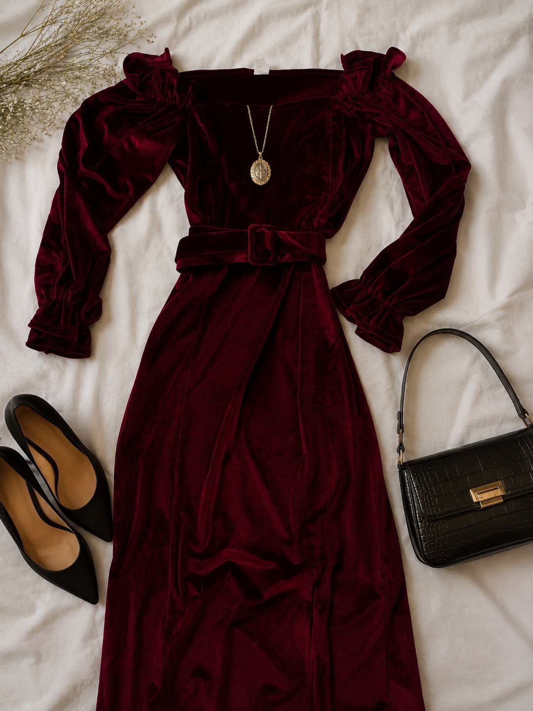 Robe en velours bordeaux