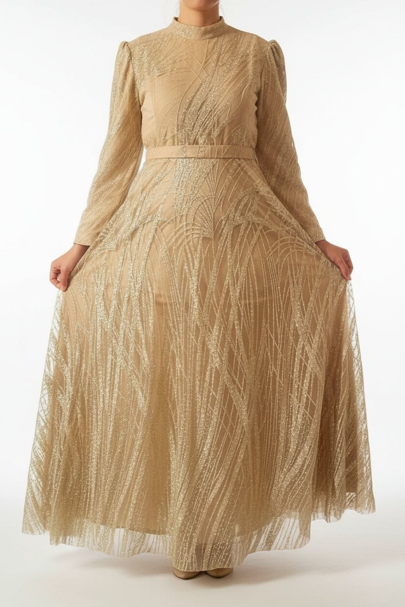 Robe de soirée/fiançailles dorée pailletée haute qualité