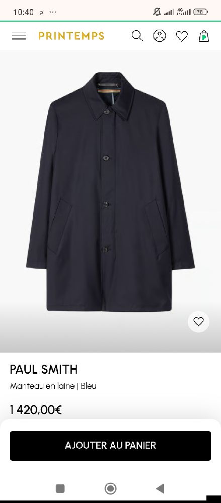 Manteau laine et cashmire Paul & Smith taille L 