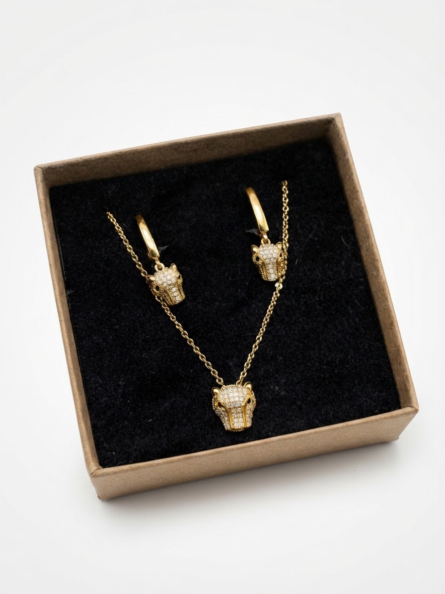 Boucles d'oreilles et collier dorés