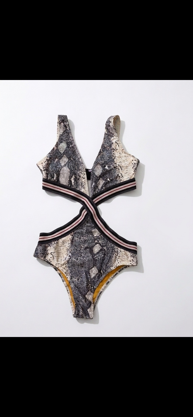 Maillot de bain 1 pièce découpé imprimé serpent M/L
