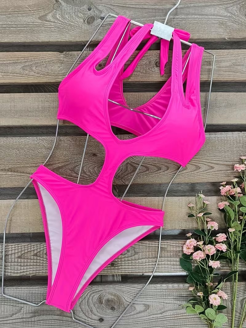Monokini Rose Fluo Découpé 