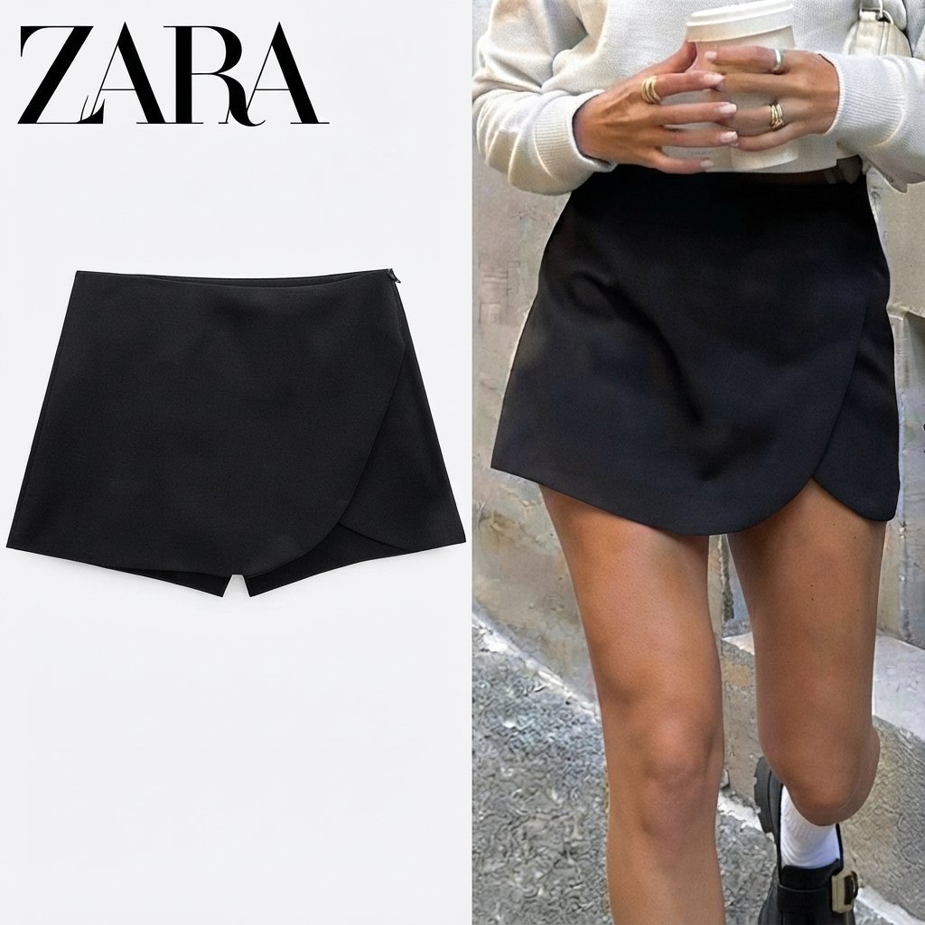 Jupe-short noire portefeuille Zara – Neuve avec étiquette