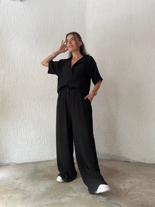 Ensemble fluide noir (Chemise + Pantalon large)