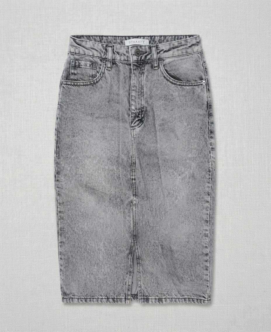 Jupe midi en jean gris délavé Dynamite – Taille haute avec fente