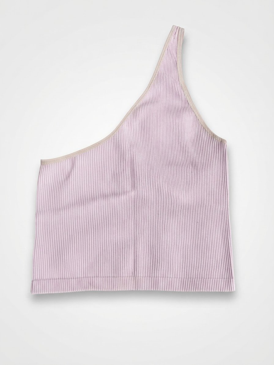 Top asymétrique côtelé rose pâle -