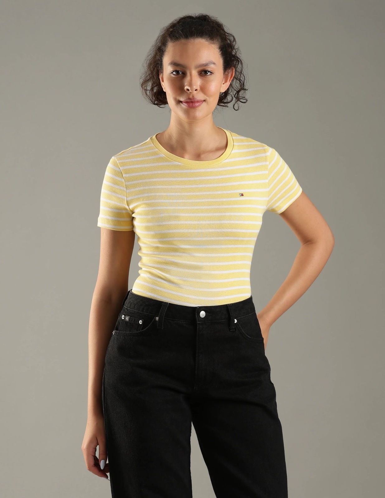 T-shirt rayé jaune et écru Tommy Hilfiger
