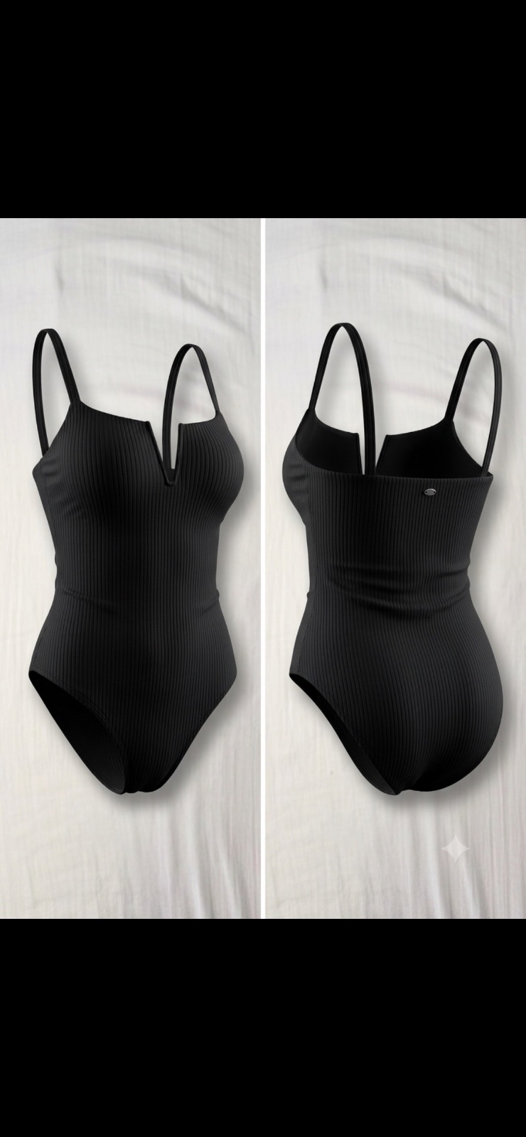 Maillot de bain une pièce noir côtelé - Pull & Bear