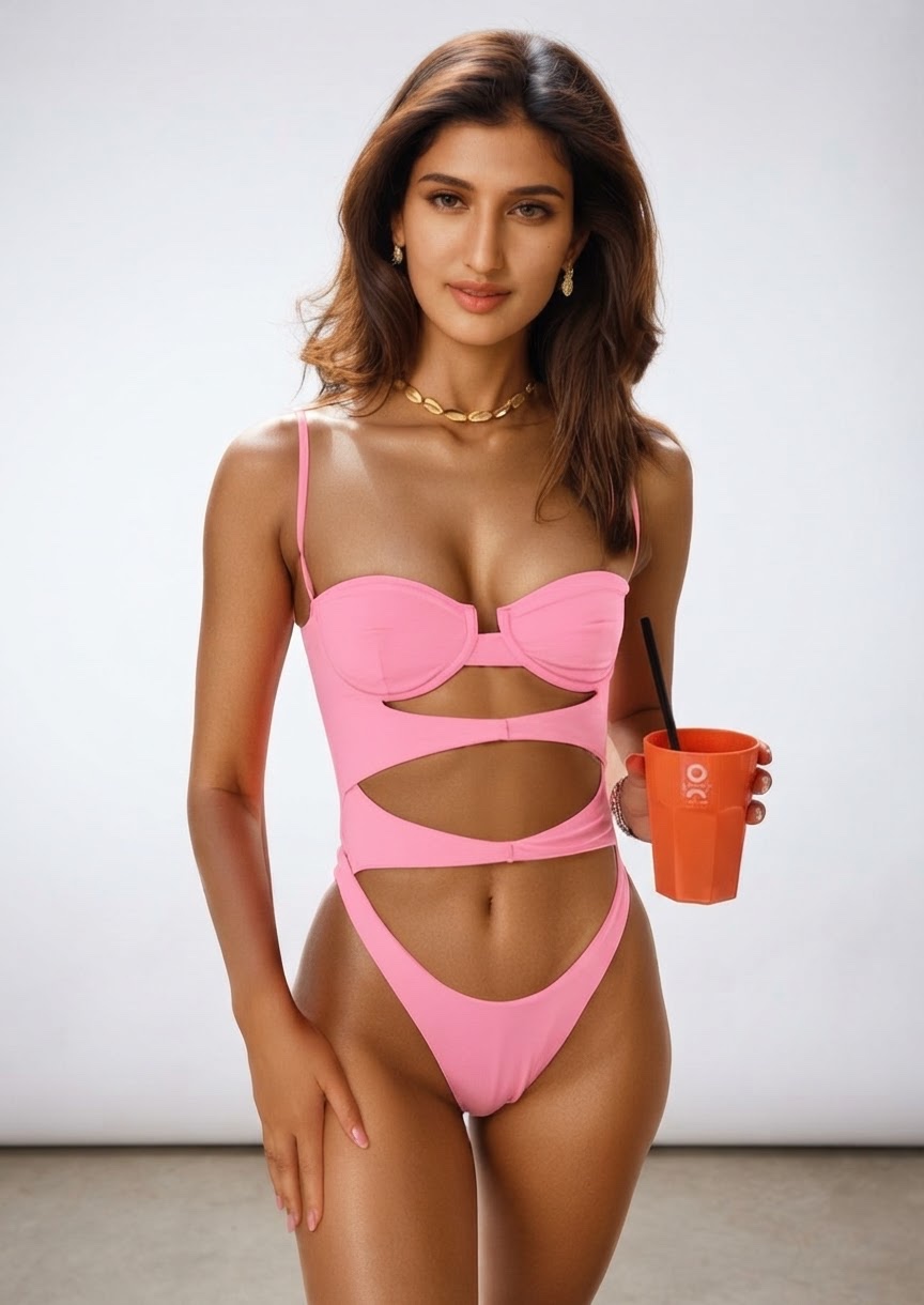 Maillot de bain une pièce rose à découpes (Cut-out)