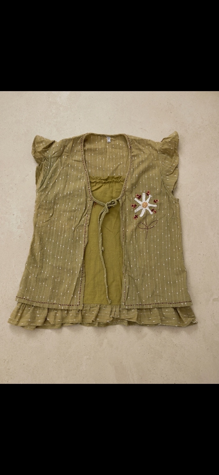Gilet sans manches kaki avec broderie fleur S/M