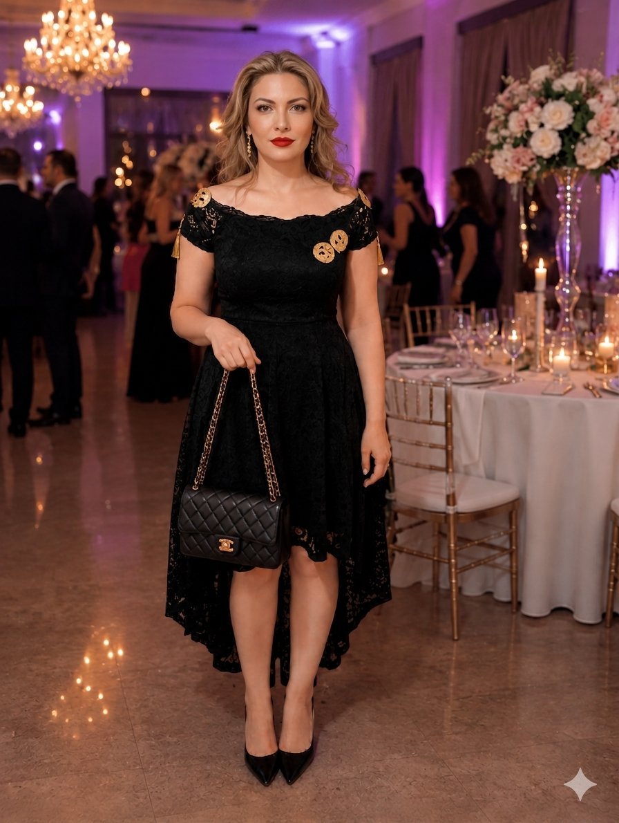  Robe soirée noire avec broderie importée de france