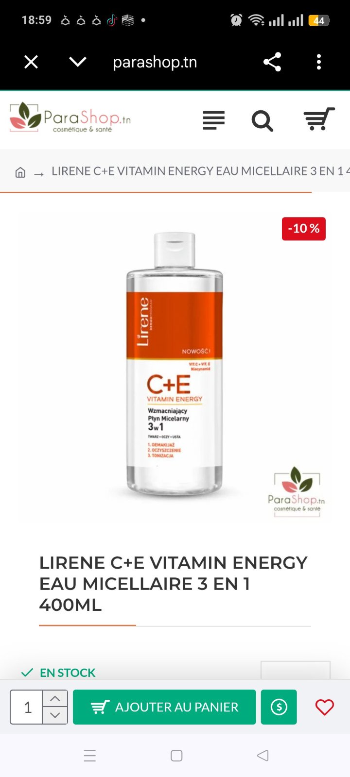 Eau micellaine lirene 400ml a la vit C E