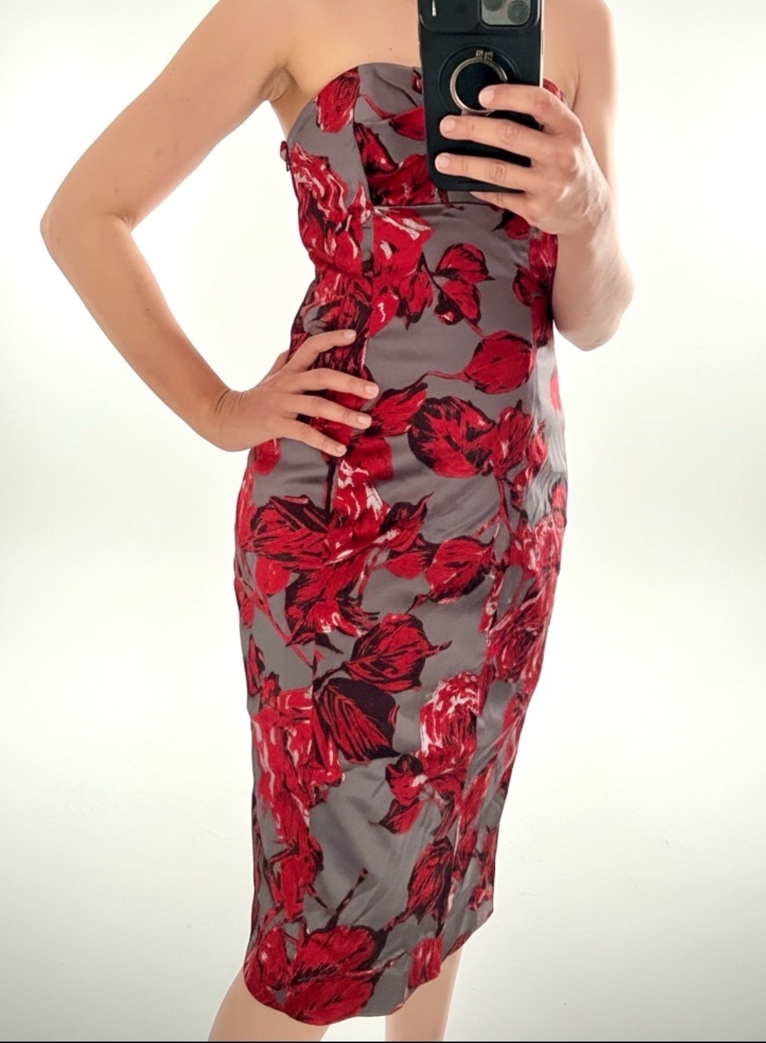 Robe bustier moulante grise  avec roses rouges