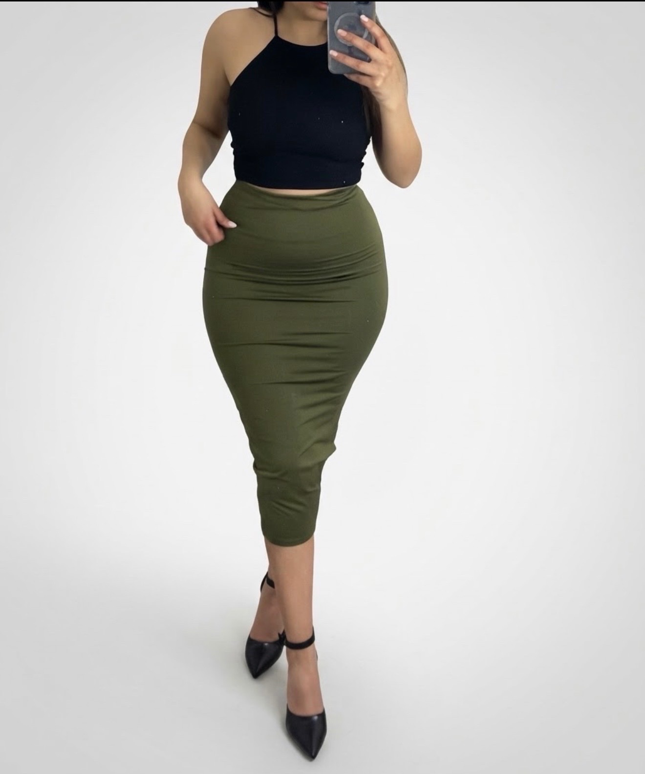Jupe longue ajusté vert militaire , jupe tres elegante 