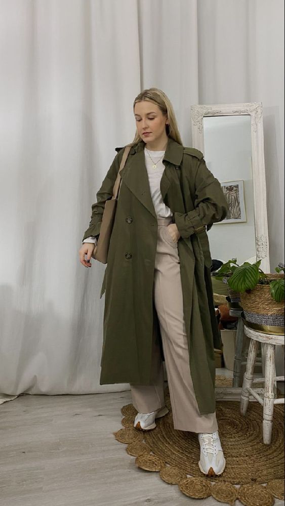 Trench-coat vert militaire tendance 